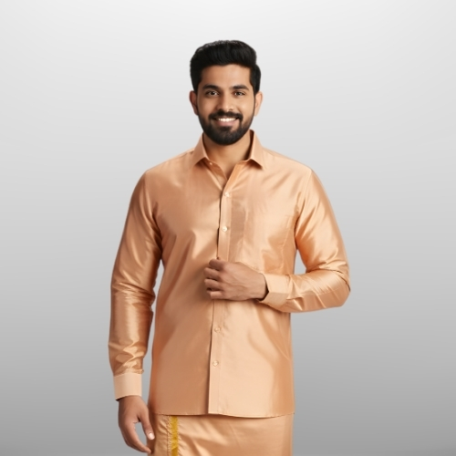 Art Silk Copper Shirt and Dhoti - Image 3