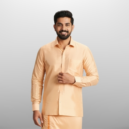 Art Silk Coral Shirt and Dhoti - Image 2
