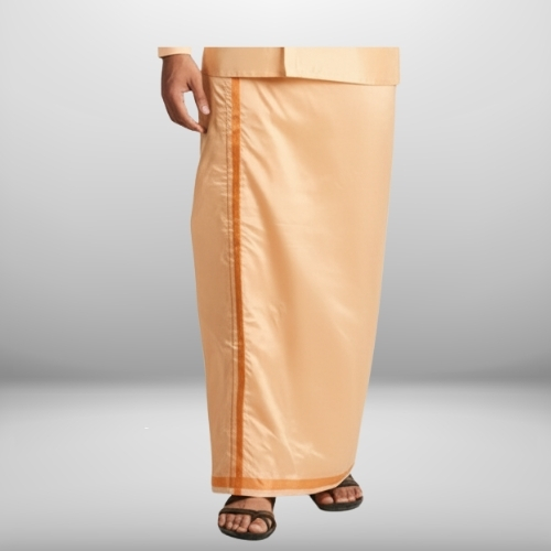 Art Silk Coral Shirt and Dhoti - Image 3