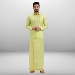 Art Silk FIR Green Shirt and Dhoti