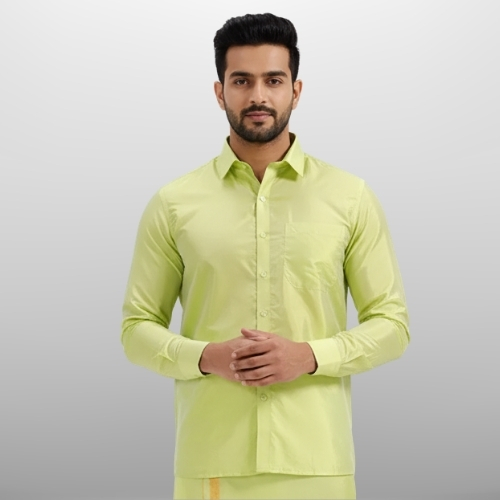 Art Silk FIR Green Shirt and Dhoti - Image 2