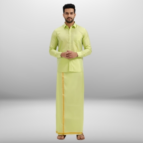 Art Silk FIR Green Shirt and Dhoti