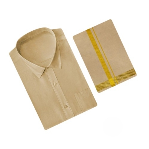 Art Silk Fresh Peach Shirt and Dhoti - Image 4