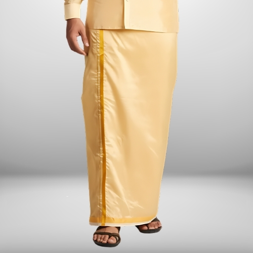 Art Silk Fresh Peach Shirt and Dhoti - Image 3