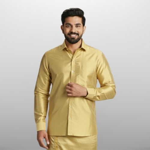Art Silk Jari Gold Shirt and Dhoti - Image 2