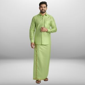 Art Silk Marine Green Shirt and Dhoti