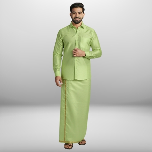 Art Silk Marine Green Shirt and Dhoti