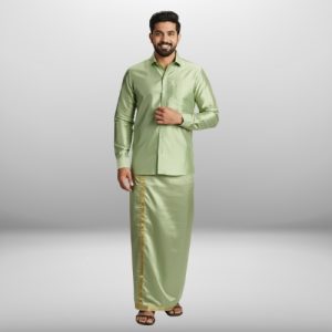 Art Silk Pista Green Shirt and Dhoti