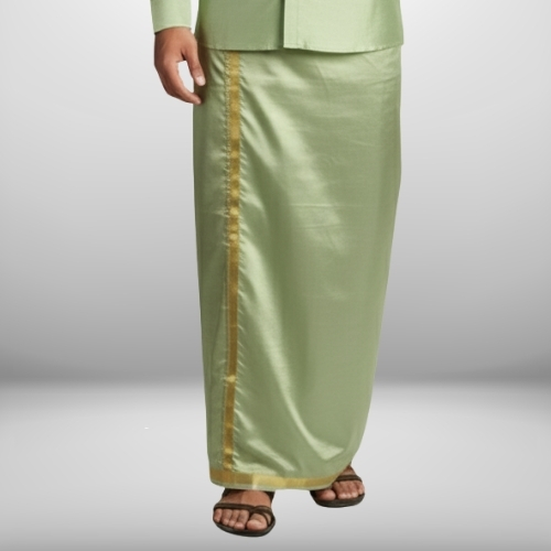 Art Silk Pista Green Shirt and Dhoti - Image 3