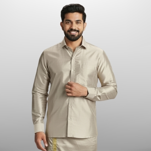 Art Silk Sand Stone Shirt and Dhoti - Image 2