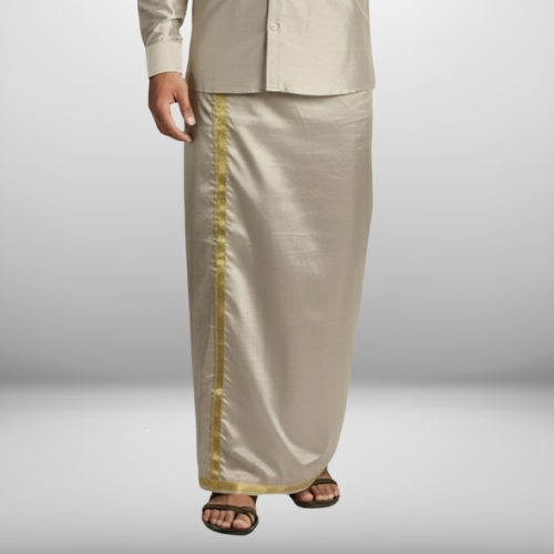 Art Silk Sand Stone Shirt and Dhoti - Image 3