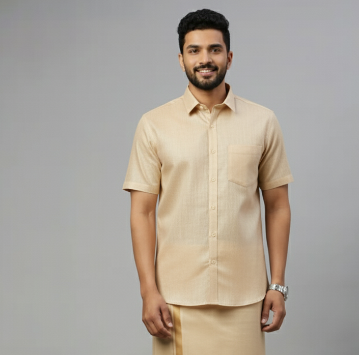 Tissue Gold Shirt and Dhoti - Image 2
