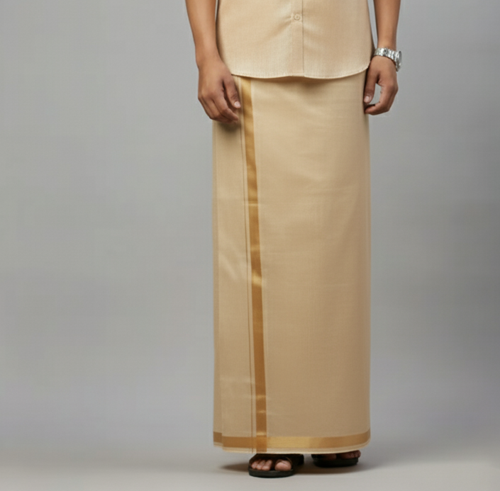 Tissue Gold Shirt and Dhoti - Image 3