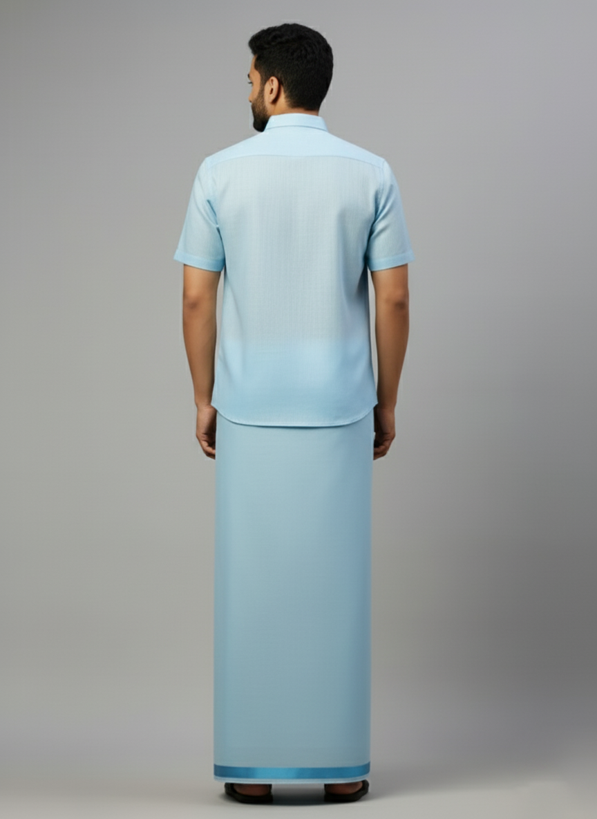 Tissue Sky Blue Shirt and Dhoti - Image 3