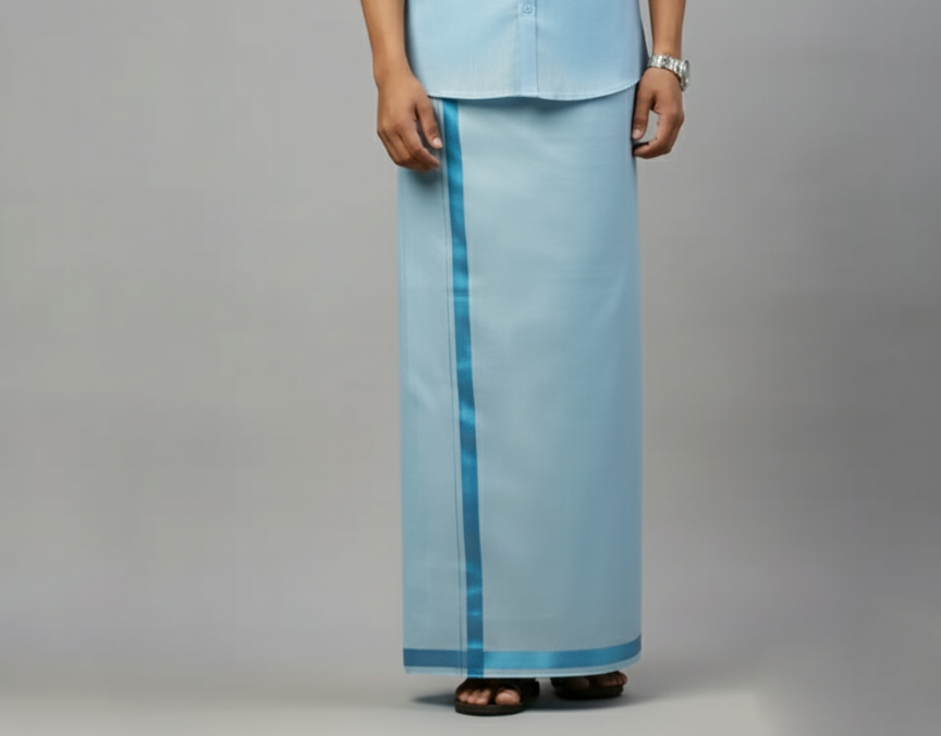 Tissue Sky Blue Shirt and Dhoti - Image 5