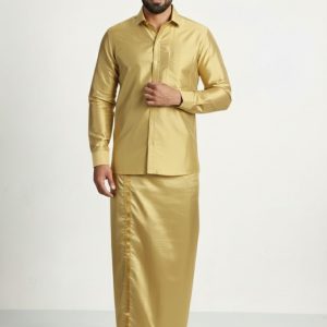 Art Silk Jari Gold Shirt and Dhoti