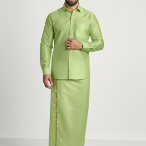Art Silk Marine Green Shirt and Dhoti