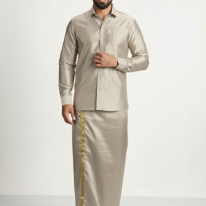 Art Silk Sand Stone Shirt and Dhoti