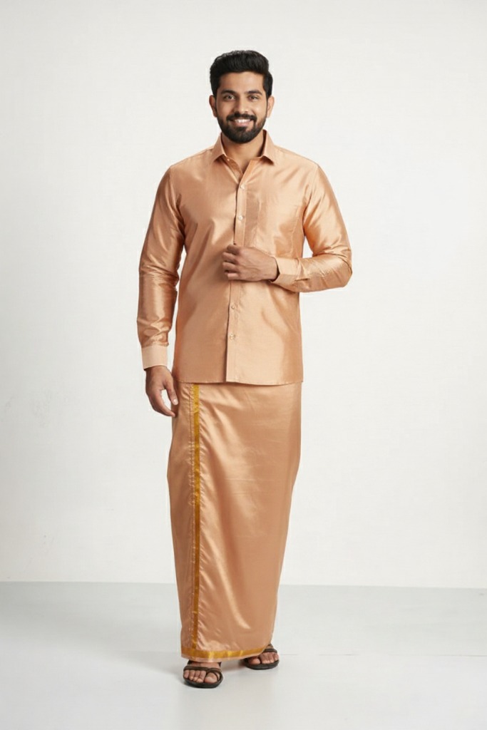 Art Silk Copper Shirt and Dhoti - Image 2